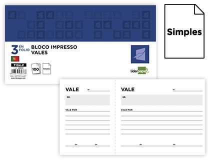 Talonario liderpapel vales tres en folio 104 -texto en portugues
