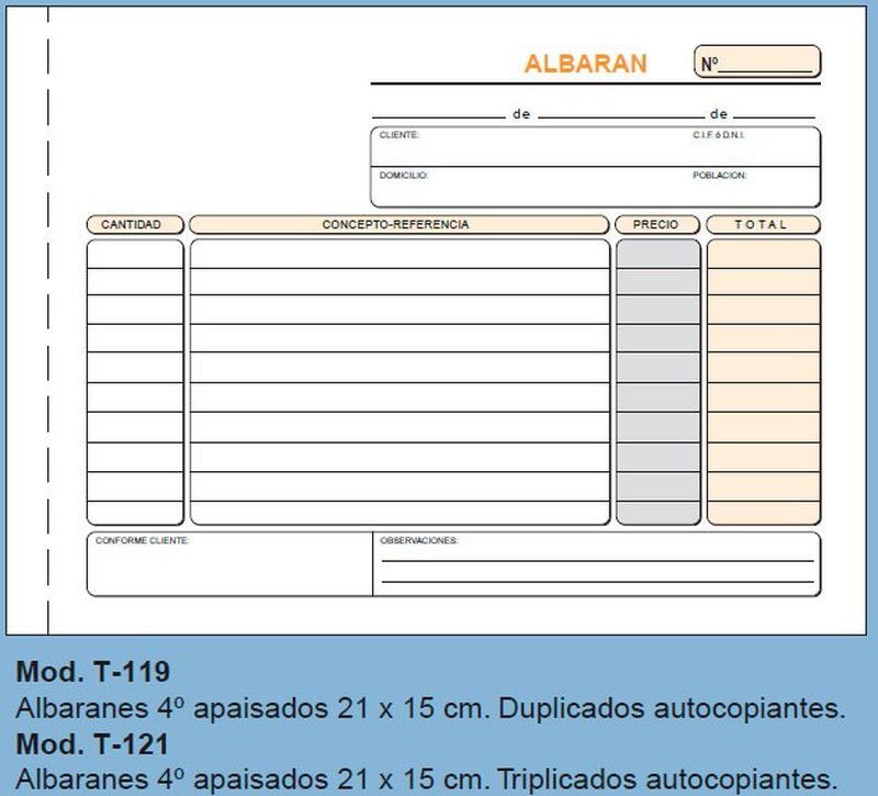 Talonarios de albaranes Loan. Tamaño 4º
