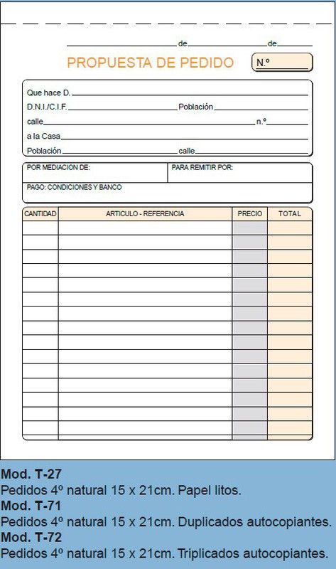 Talonarios de pedidos Loan. 2 tamaños