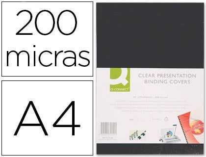 Tapa de encuadernacion q-connect pvc din a4 opaca negra 180 micras caja de 100 unidades