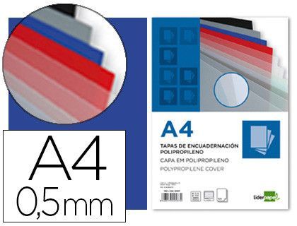 Tapa encuadernacion liderpapel polipropileno a4 0.5 mm azul translucido paquete de 100 unidades