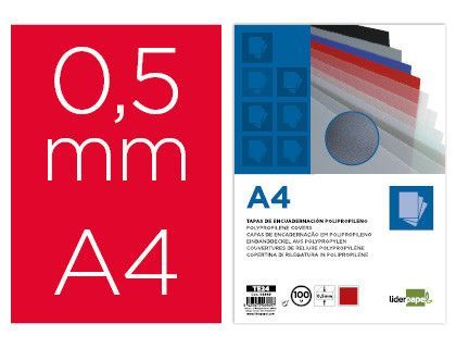 Tapa encuadernacion liderpapel polipropileno a4 0.5mm rojo paquete de 100 unidades