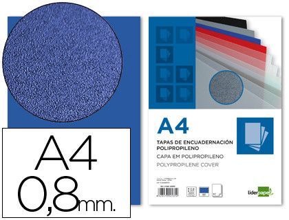 Tapa Encuadernacion Liderpapel Polipropileno A4 0.8Mm Azul Paquete de 50 Unidades