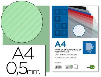 Tapa Encuadernacion Liderpapel Polipropileno Rayado A4 0.5Mm Verde Paquete de 100 Unidades