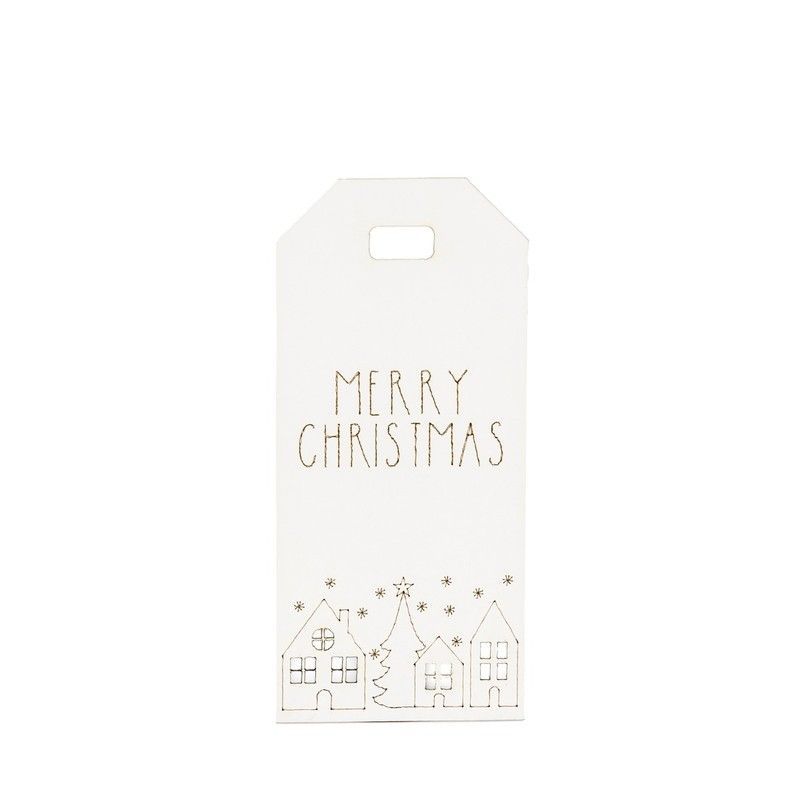 Tarj. ventanas perforadas blanca Merry Christmas 3x7cm. min 24.