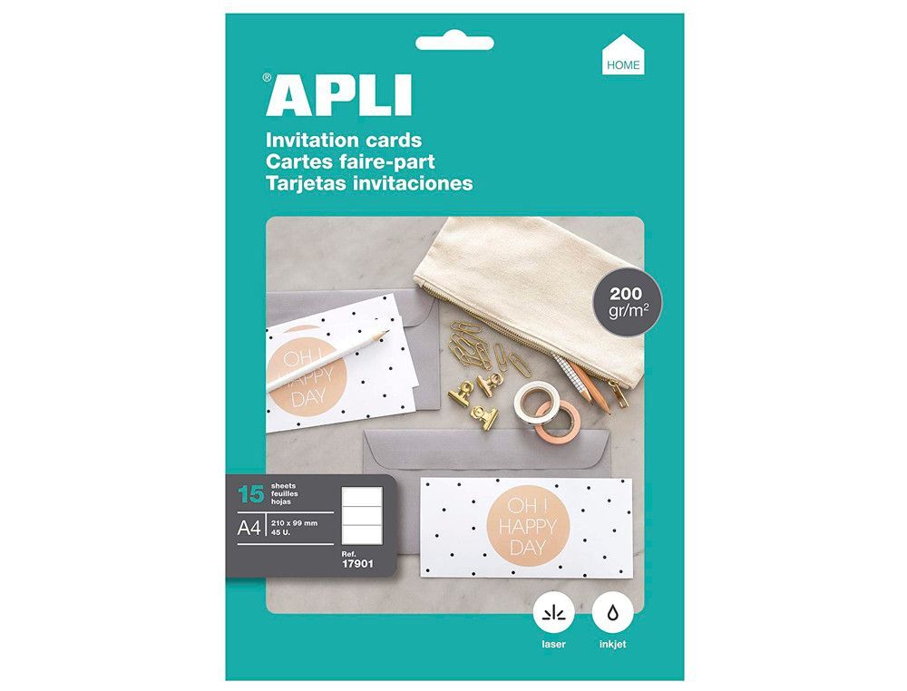 Tarjeta de visita apli invitacion hogar 210x99 mm 200 gr blanca bolsa de 15 hojas DIN A4