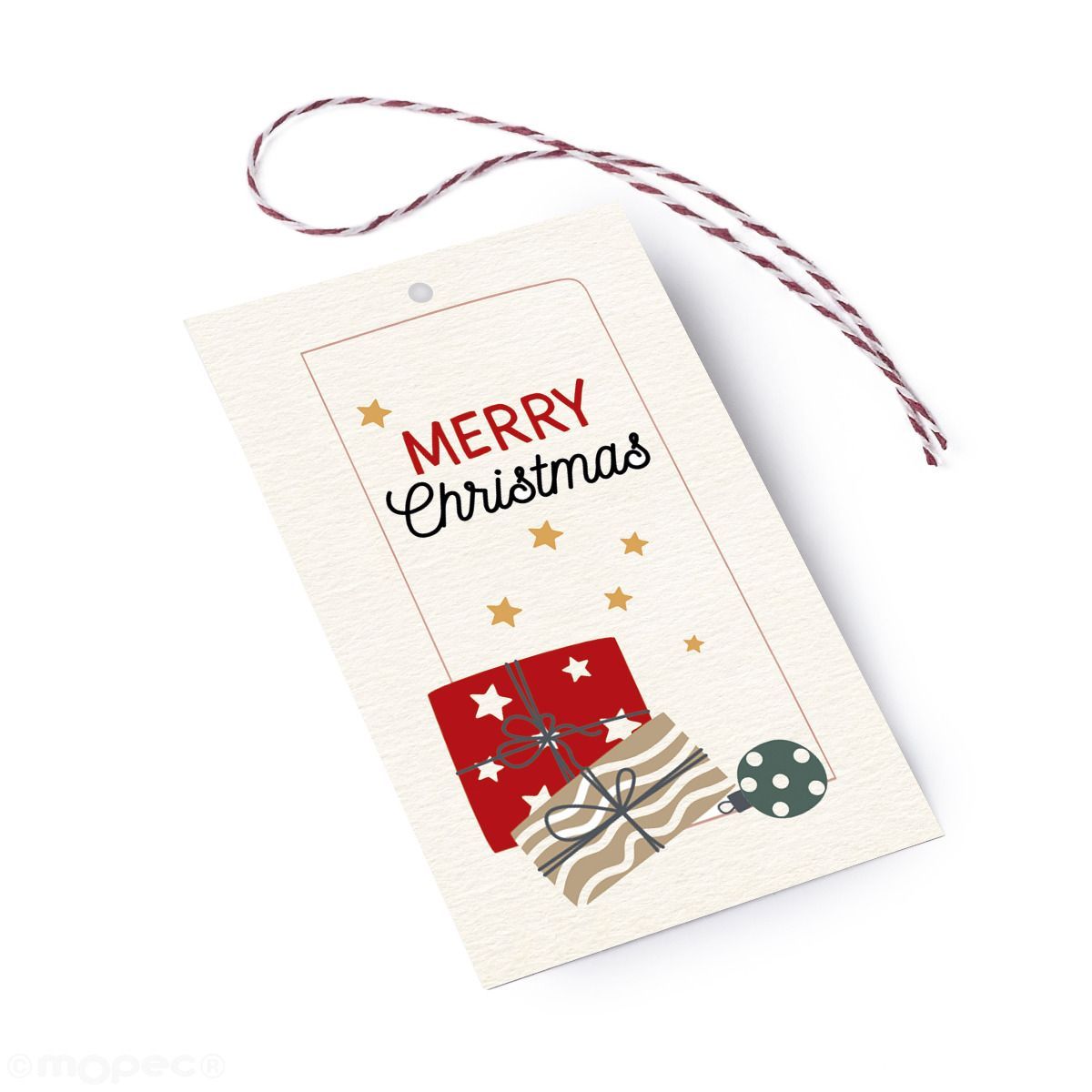 Tarjetón Feliz Navidad regalos con cordel
