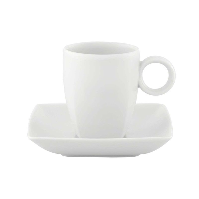 Taza café c/platillo porcelana Carré Whité, Ø9,7x6,2 cm