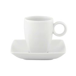 Taza café c/platillo porcelana Carré Whité, Ø9,7x6,2 cm