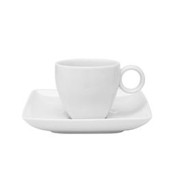 Taza café cortado c/platillo porcelana Carré Whité, Ø13,6x5,9 cm