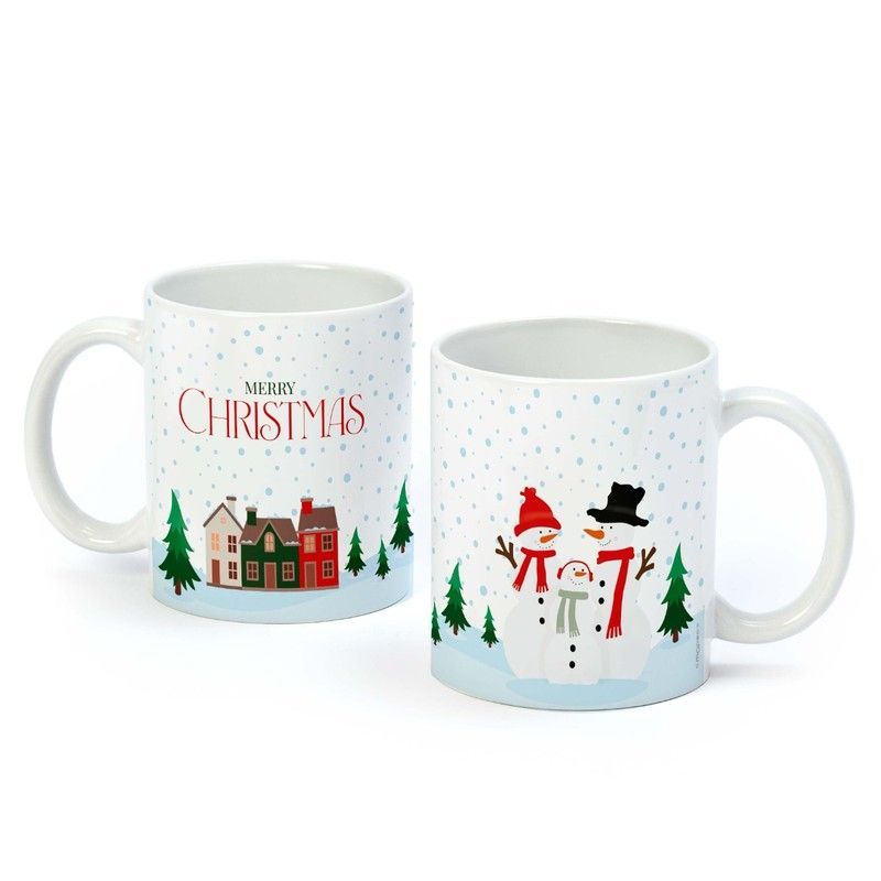 Taza cerámica familia muñeco de nieve en caja regalo