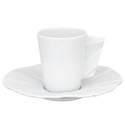 Taza de café con platillo de porcelana en blanco, Ø 13,6 x 6,6 cm | Matrix