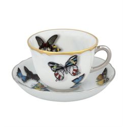 Taza de café con platillo de porcelana en multicolor, Ø 10,9 x 5,2 cm | Butterfly Parade