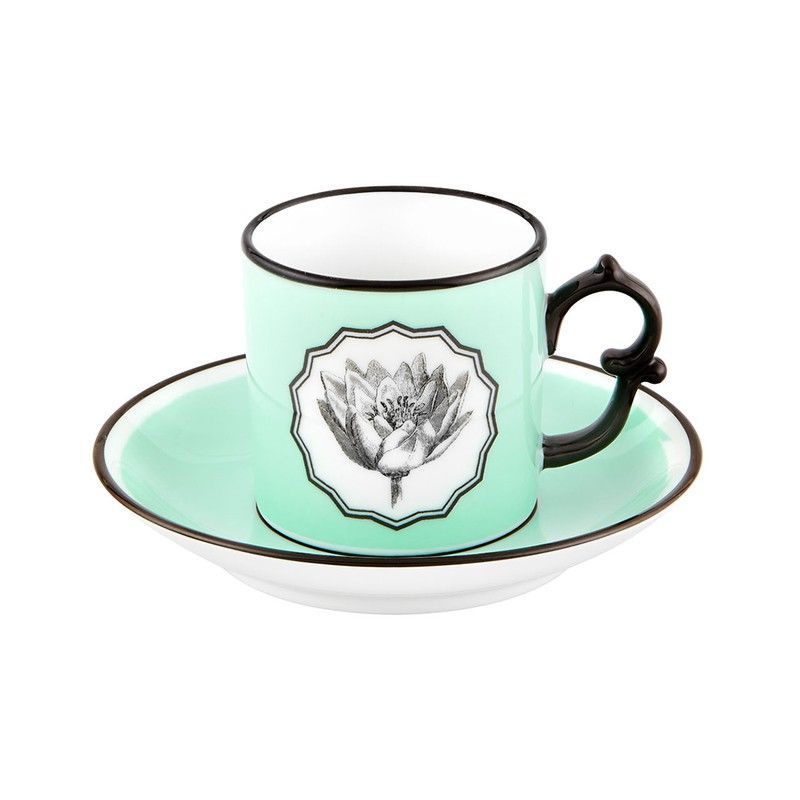Taza de café con platillo de porcelana en verde, Ø 11,6 x 5,7 cm | Herbariae Parade