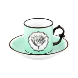 Taza de café con platillo de porcelana en verde, Ø 11,6 x 5,7 cm | Herbariae Parade