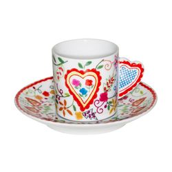 Taza de café con plato Corazón de porcelana en multicolor, 11,6 x 11,6 x 5,5 cm | Vila Verde