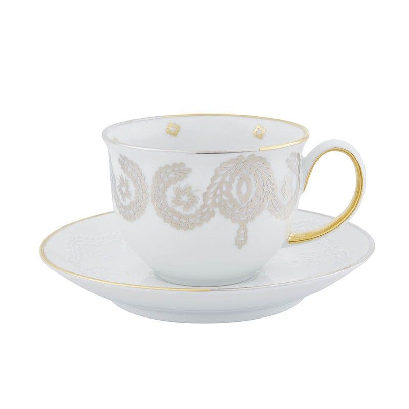Taza de café con plato Danza de porcelana en blanco, biscuit y dorado, 11,7 x 11,7 x 5,8 cm | Paseo