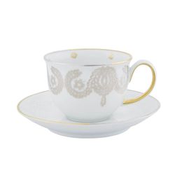 Taza de café con plato Danza de porcelana en blanco, biscuit y dorado, 11,7 x 11,7 x 5,8 cm | Paseo