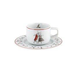 Taza de café con plato Danza de porcelana en blanco, rojo y negro, 12,6 x 12,6 x 4,8 cm | Nöel