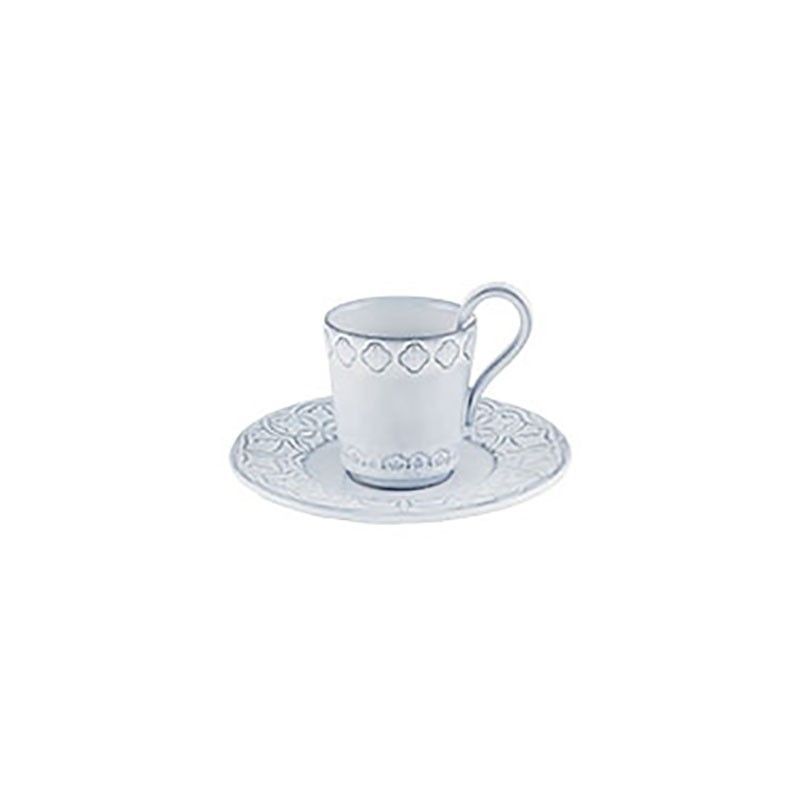 Taza de café con plato de loza en blanco envejecido, 14 x 14 x 9,5 cm | Rua Nova