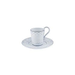 Taza de café con plato de loza en blanco envejecido, 14 x 14 x 9,5 cm | Rua Nova