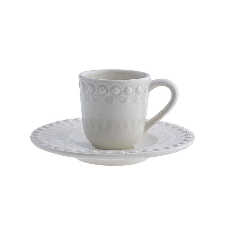 Taza de café con plato de loza en gris claro, 14 x 14 x 9 cm | Fantasía