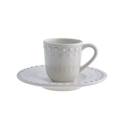 Taza de café con plato de loza en gris claro, 14 x 14 x 9 cm | Fantasía