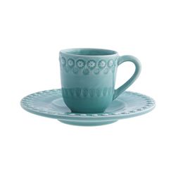Taza de café con plato de loza en turquesa, 14 x 14 x 9 cm | Fantasía