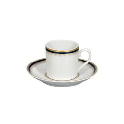 Taza de café con plato de porcelana en blanco, azul y oro, 11,6 x 11,6 x 5,4 cm | Cambridge