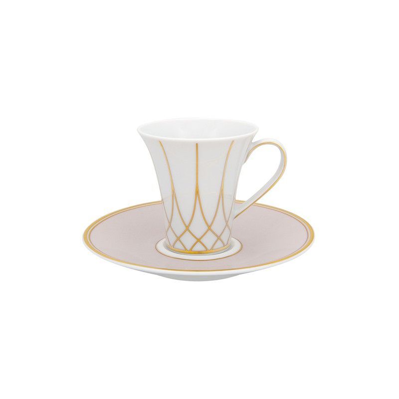 Taza de café con plato de porcelana en blanco, beige y oro, 13,5 x 13,5 x 7,1 cm | Terrace