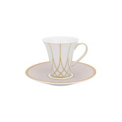 Taza de café con plato de porcelana en blanco, beige y oro, 13,5 x 13,5 x 7,1 cm | Terrace