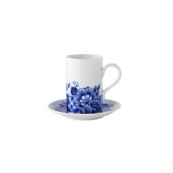 Taza de café con plato de porcelana en blanco y azul, 10 x 10 x 9 cm | Blue Ming