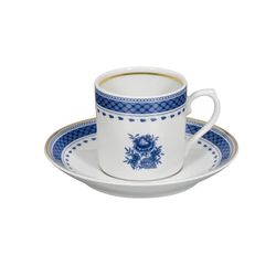 Taza de café con plato de porcelana en blanco y azul, 11,6 x 11,6 x 5,4 cm | Cozinha Velha