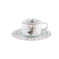 Taza de café con plato Volar de porcelana en blanco, rojo y negro, 12,6 x 12,6 x 4,8 cm | Nöel
