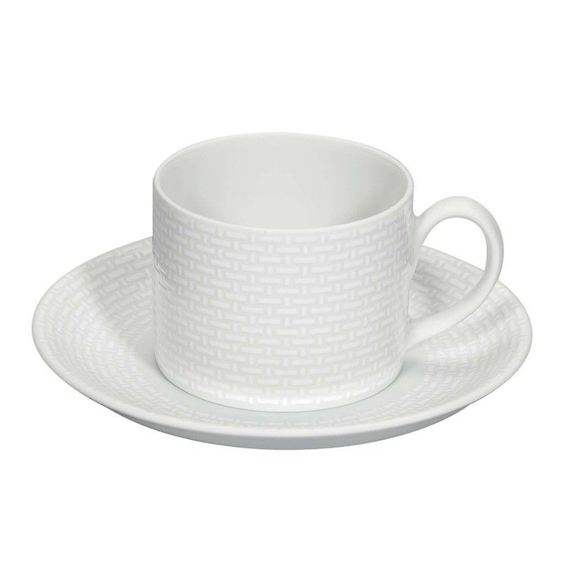 Taza de desayuno con plato de porcelana en blanco, 16,7 x 16,7 x 6,7 cm | Cesta