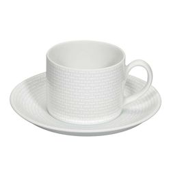 Taza de desayuno con plato de porcelana en blanco, 16,7 x 16,7 x 6,7 cm | Cesta