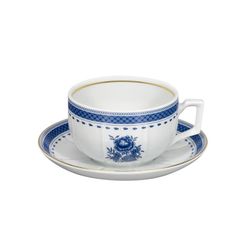 Taza de desayuno con plato de porcelana en blanco y azul, 15,8 x 15,8 x 6,5 cm | Cozinha Velha