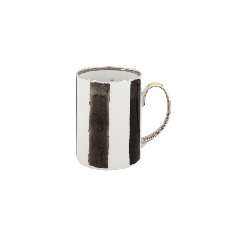 Taza de porcelana en blanco, negro y dorado, 10,7 x 7,5 x 10,8 cm | Sol y Sombra