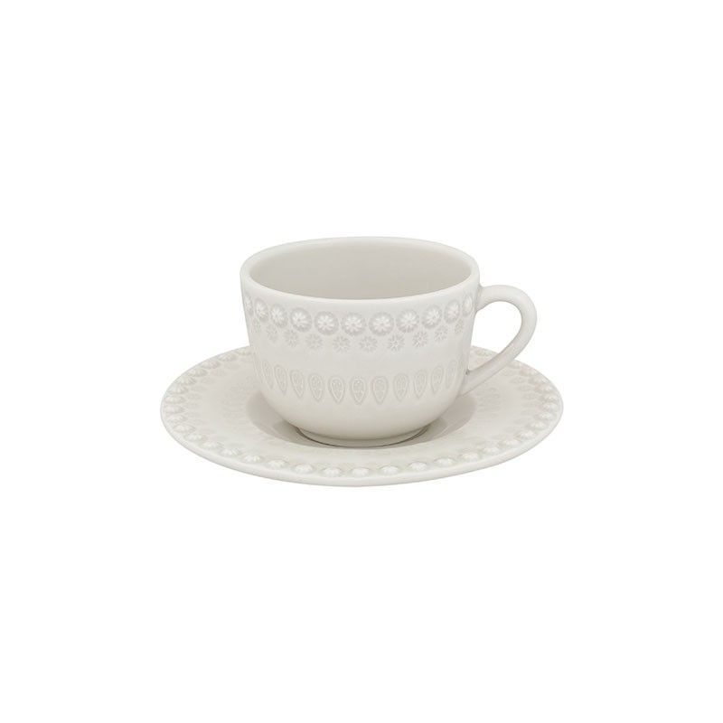 Taza de té con plato de loza en gris claro, 16,2 x 16,2 x 8,8 cm | Fantasía
