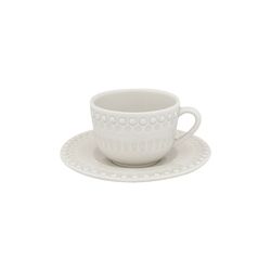 Taza de té con plato de loza en gris claro, 16,2 x 16,2 x 8,8 cm | Fantasía