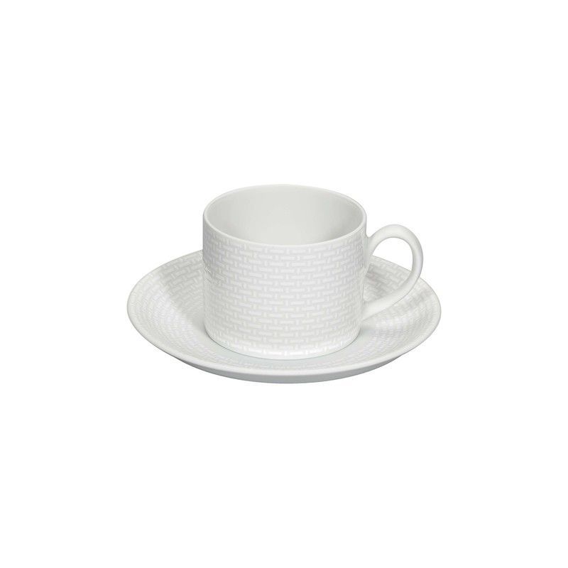 Taza de té con plato de porcelana en blanco, 14,9 x 14,9 x 6,7 cm | Cesta