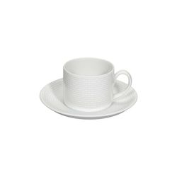 Taza de té con plato de porcelana en blanco, 14,9 x 14,9 x 6,7 cm | Cesta