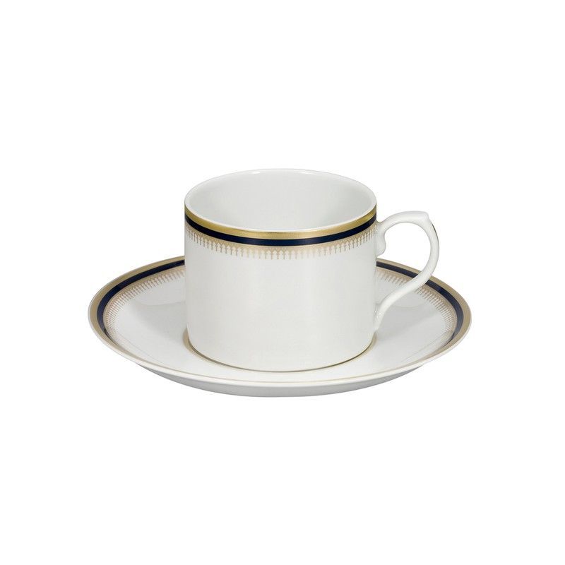 Taza de té con plato de porcelana en blanco, azul y oro, 14,9 x 14,9 x 6,7 cm | Cambridge
