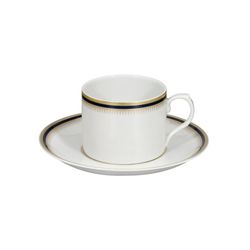 Taza de té con plato de porcelana en blanco, azul y oro, 14,9 x 14,9 x 6,7 cm | Cambridge