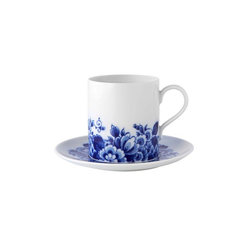 Taza de té con plato de porcelana en blanco y azul, 15,2 x 15,2 x 10,3 cm | Blue Ming