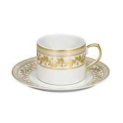 Taza de té con plato de porcelana en blanco y oro, 14,9 x 14,9 x 6,7 cm | Anna