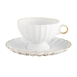 Taza de té con plato de porcelana en blanco y oro, 16,5 x 16,5 x 6,9 cm | 200 Años