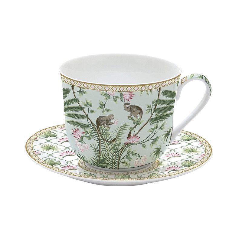 Taza Desayuno Jumbo con plato Porcelana Regalo Selva Easy Life