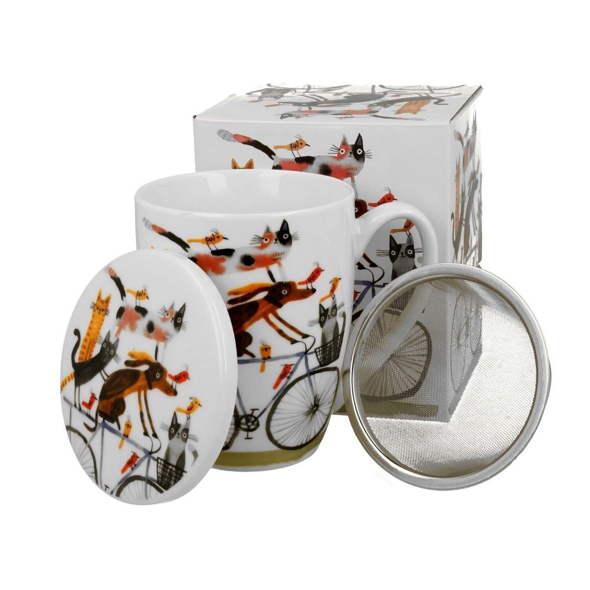 Taza Infusion Perro Bici Duo Porcelana Caja Regalo