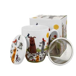 Taza Infusion Perro Picnic Porcelana Caja Ideal Regalo
